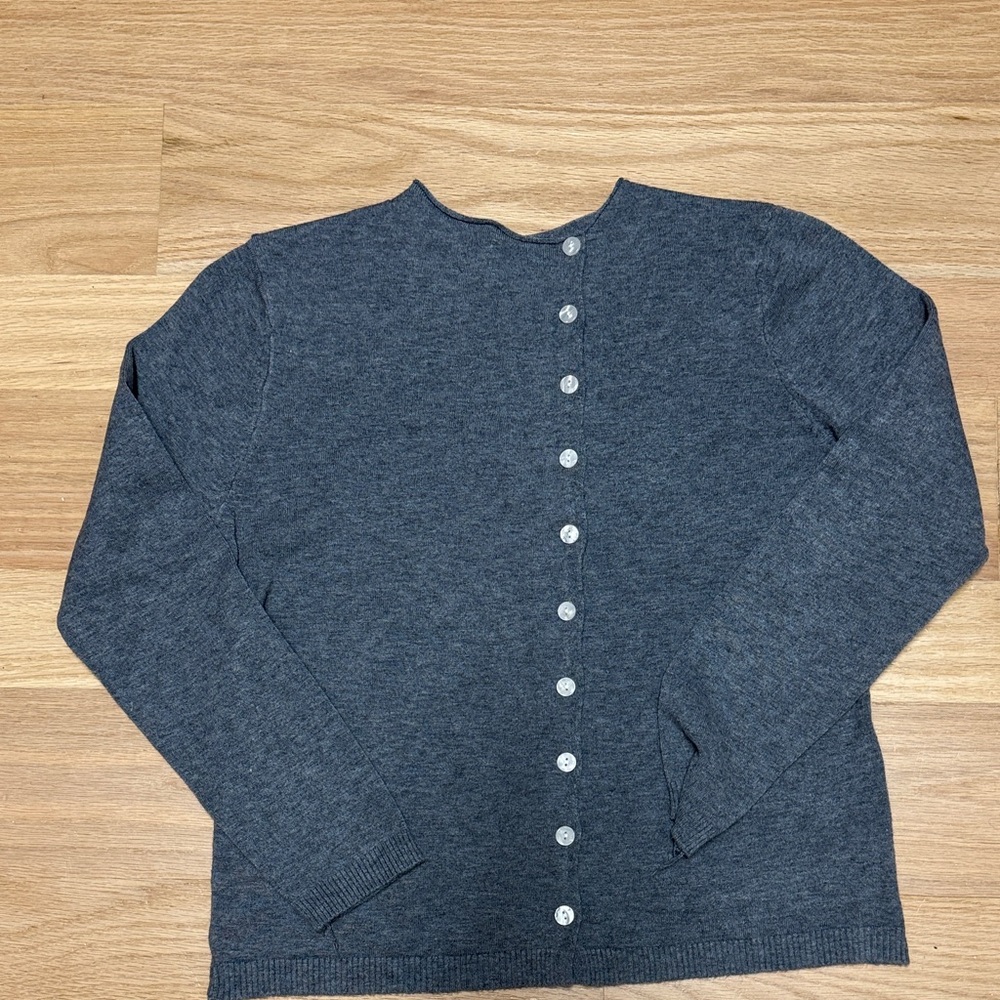 NWOT Classic DIAGONAL Button-Front Crewneck Cardigan - Charcoal Gray